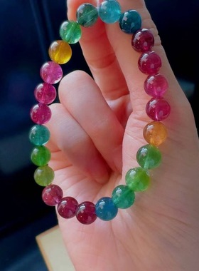 魅晶天然水晶晶体通透绚丽多彩彩虹碧玺手链