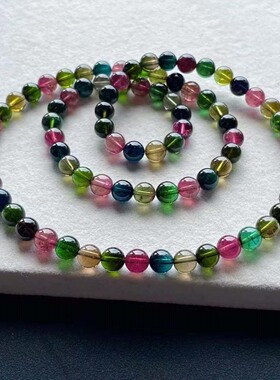 魅晶天然水晶晶体通透老矿玻璃体碧玺多圈手链