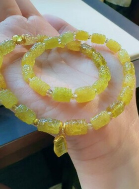 魅晶天然水晶晶体通透金丝雀碧玺回纹双圈手链