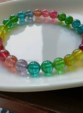 魅晶天然水晶晶体通透荧光艳丽彩虹碧玺手链