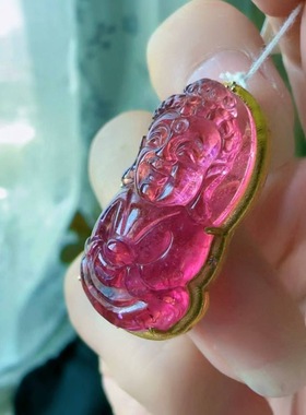 魅晶天然水晶晶体通透精工雕刻碧玺佛宝吊坠