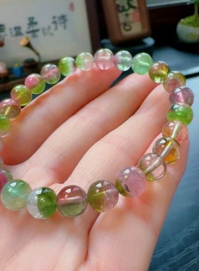 魅晶天然水晶晶体通透果绿色西瓜碧玺手链