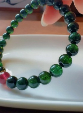 魅晶天然水晶晶体通透浓郁老料蓝绿色碧玺手链