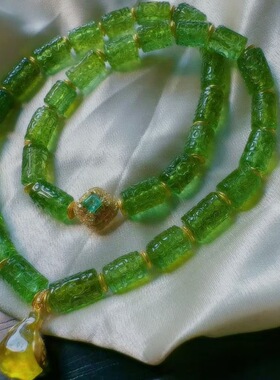 魅晶天然水晶晶体通透绿碧玺回纹手链