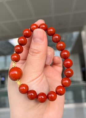 魅晶天然水晶晶体通透瓦西料南红牛血红满肉单圈手串