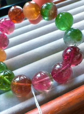 魅晶天然水晶晶体通透明色全彩西瓜碧玺手链