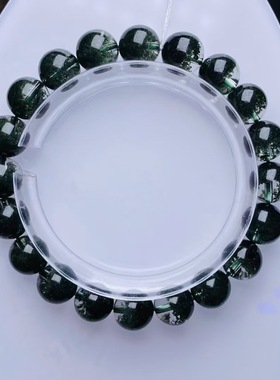 魅晶天然水晶晶体通透墨绿色绿幽灵聚宝盆手链