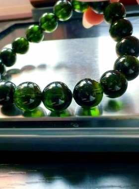 魅晶天然水晶晶体通透浓绿色碧玺手链