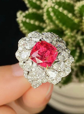 魅晶天然戒面料晶体通透红莲花色马亨盖尖晶石镶嵌戒指