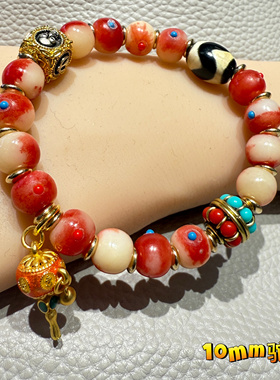 藏传念珠驼骨手串藏式手串新中式时尚粉手串个性手串送礼佳品