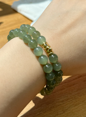 保天然原创高货冰胶湖水绿和田玉手串碎金手串女士高档手串礼物链