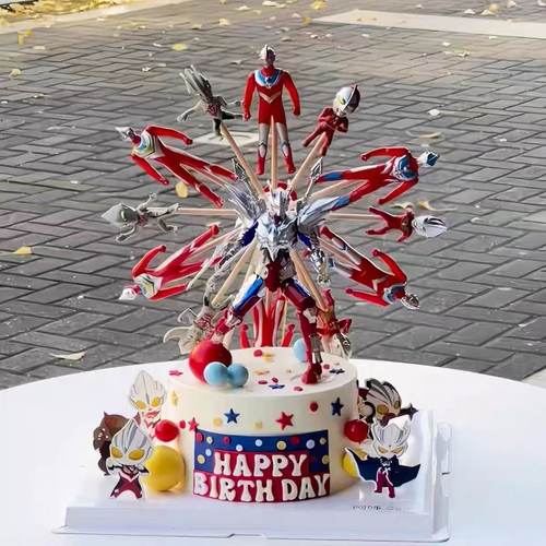 儿童男孩生日蛋糕装饰卡通超人旋转摩天轮摆件甜品派对烘焙装扮 - 图1