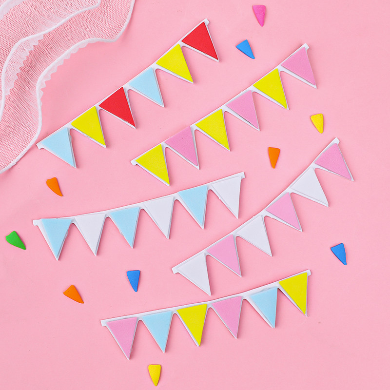 EVA海绵彩旗蛋糕装饰彩色三角拉旗生日派对满月周岁派对插件配件