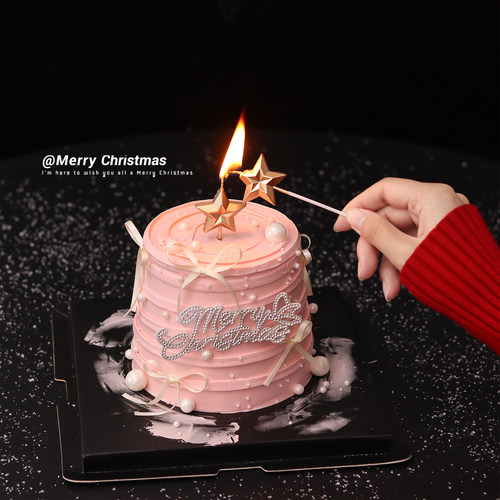 2025圣诞节蛋糕装饰摆件唯美蝴蝶钻石圣诞快乐五角星蜡烛装扮插件 - 图2