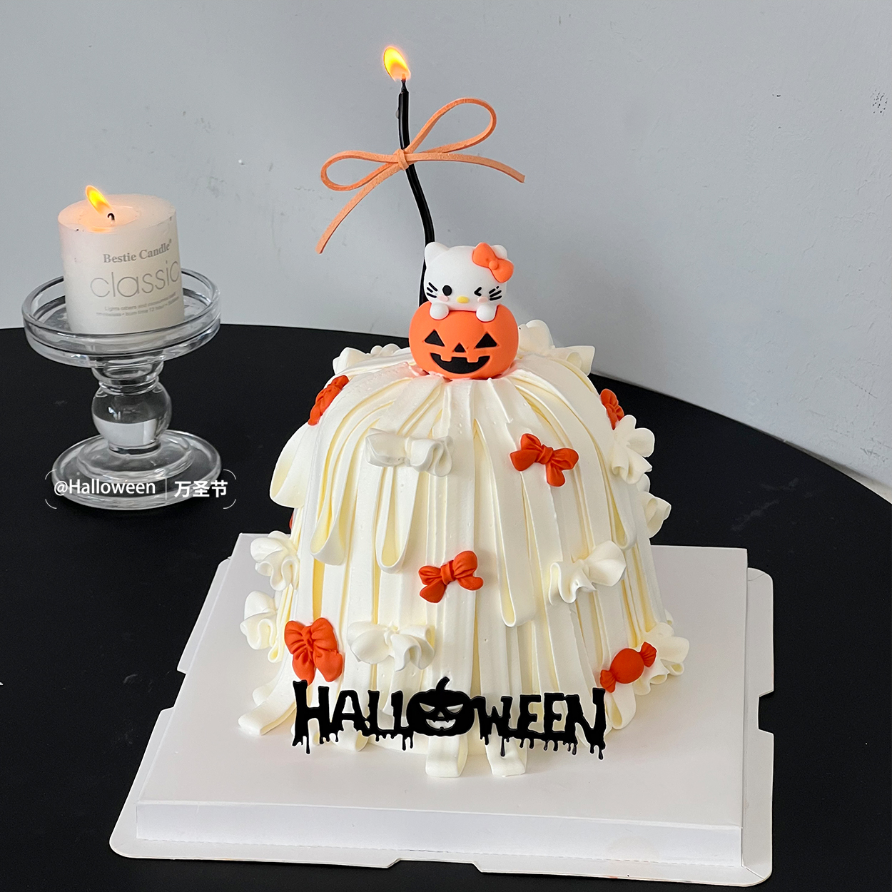 2025万圣节许愿树蛋糕装饰蝴蝶结猫咪摆件南瓜Halloween装扮插件 - 图1