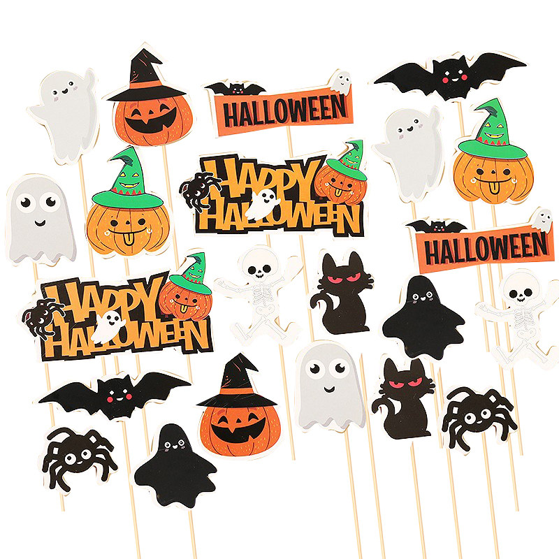 万圣节小怪兽纸杯蛋糕装饰插件搞怪可爱幽灵南瓜节日快乐插牌插卡