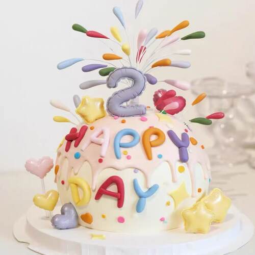 软胶彩色礼花字母happy蛋糕装饰五角星爱心气球模具生日装扮插件 - 图1