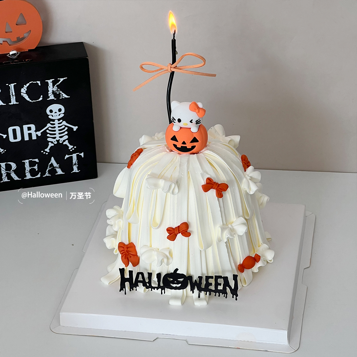 2025万圣节许愿树蛋糕装饰蝴蝶结猫咪摆件南瓜Halloween装扮插件 - 图3