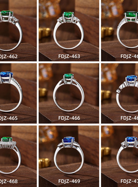钻石之乡商丘人工合成钻S925纯银雷迪恩切蓝胖蓝宝石戒指小众高级