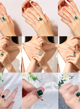 钻石之乡商丘人工钻石S925银祖母绿宝石戒指女帕拉伊巴高碳钻