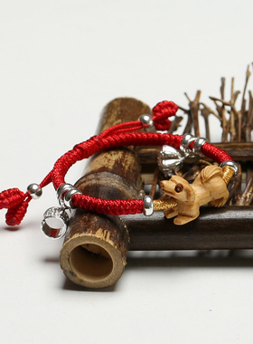 桃木手工编制红绳手链