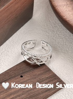 S925纯银花边蝴蝶结戒指女轻奢小众时尚小红书同款设计感戒指ins