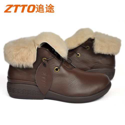 ZTTO反季节头层牛皮女士平底休闲棉鞋女保暖短毛靴断码清仓处理鞋 - 图3