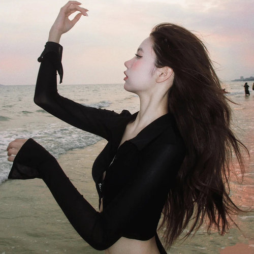 呆呆同款泳衣女性感比基尼聚拢胸罩衫三件套显瘦分体三角度假温泉 - 图3