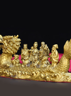 纯黄铜八仙过海龙船摆件铜龙船八仙像吉祥如意龙家居品办公室摆设