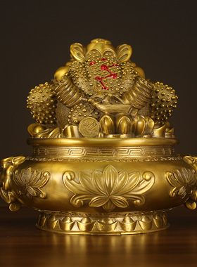 金蟾摆件黄铜三足金蟾蜍聚宝盆开业礼品三脚金蝉新中式装饰品