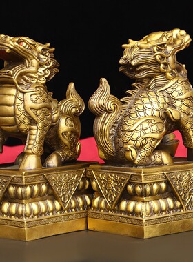 铜麒麟摆件全铜祥瑞麒麟家居电视柜办公室装饰品店铺开业大号瑞兽