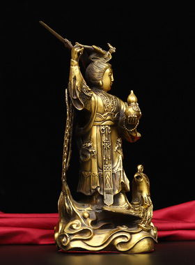 纯铜九天玄女铜像摆件王母娘娘圣母站孔雀台佛像上天仙女客厅家居