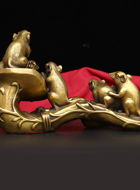 精工纯铜如意五子鼠金钱鼠五福临门鼠摆件书房办公室家居装饰摆设