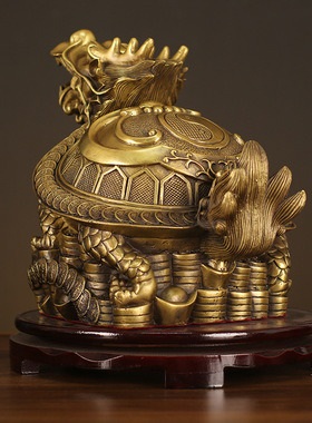 龙龟摆件 纯铜招财八卦龙龟龙头龟铜制金钱母子龟客厅办公室大号