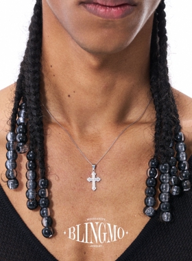 BLINGMO S925通体纯银满镶棱切十字架项链男满钻高级感小巧锁骨链