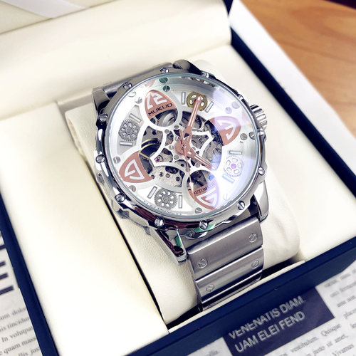 欧美炫酷全自动机械表镂空男士四叶草手表男防水夜光时尚潮流腕表 - 图2