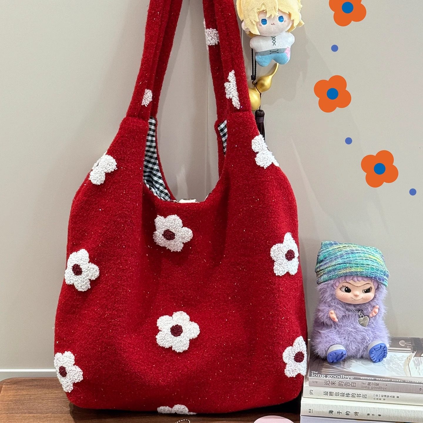 韩系花朵毛绒绒包包托特包女学生大容量上课单肩包休闲百搭手提包,淘宝优惠券,粉丝福利购,淘宝优惠卷