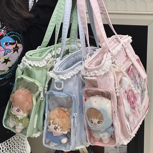 日系透明吧唧漫展痛包日常娃包单肩包女学生上课通勤托特包斜挎包 - 图0