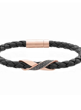 新款手链女编织皮绳手环黑色镯十字架项链水晶情侣手镯学生男士礼