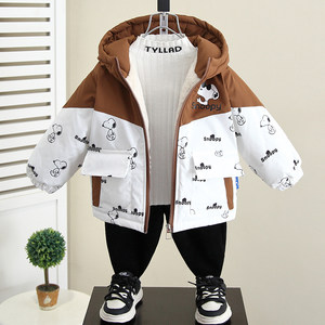 儿童棉服男童冬季2024新款史努比宝宝冬装加绒加厚外套男孩棉衣服