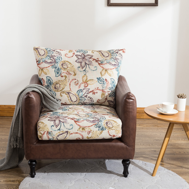 美式乡村布艺单人沙发 客厅卧室咖啡厅复古皮沙发休闲老虎椅