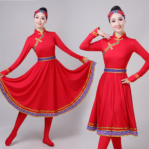 2022女新款成人表演服饰广场少数民族演出服装大摆裙蒙古舞蹈服装 - 图0