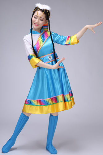 新款民族风藏族舞蹈表演服装 少数民族藏族演出服 水袖舞台服饰女 - 图1