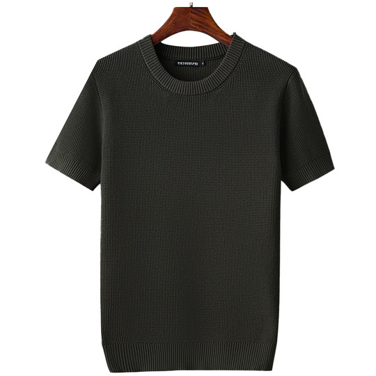 欧洲站秋冬保暖短袖休闲半袖针织衫2025年新款男士内搭加厚打底衫