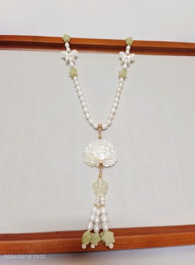 汉服软璎珞淡水珍珠蝶贝牡丹蝴蝶岫玉南方玉项链清新日常款lolita