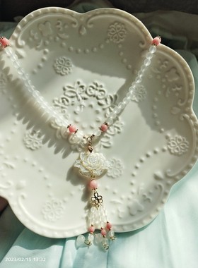 汉服项链新款软璎珞白牡丹蝶贝白玉珠百搭日常基础款lolita配饰女