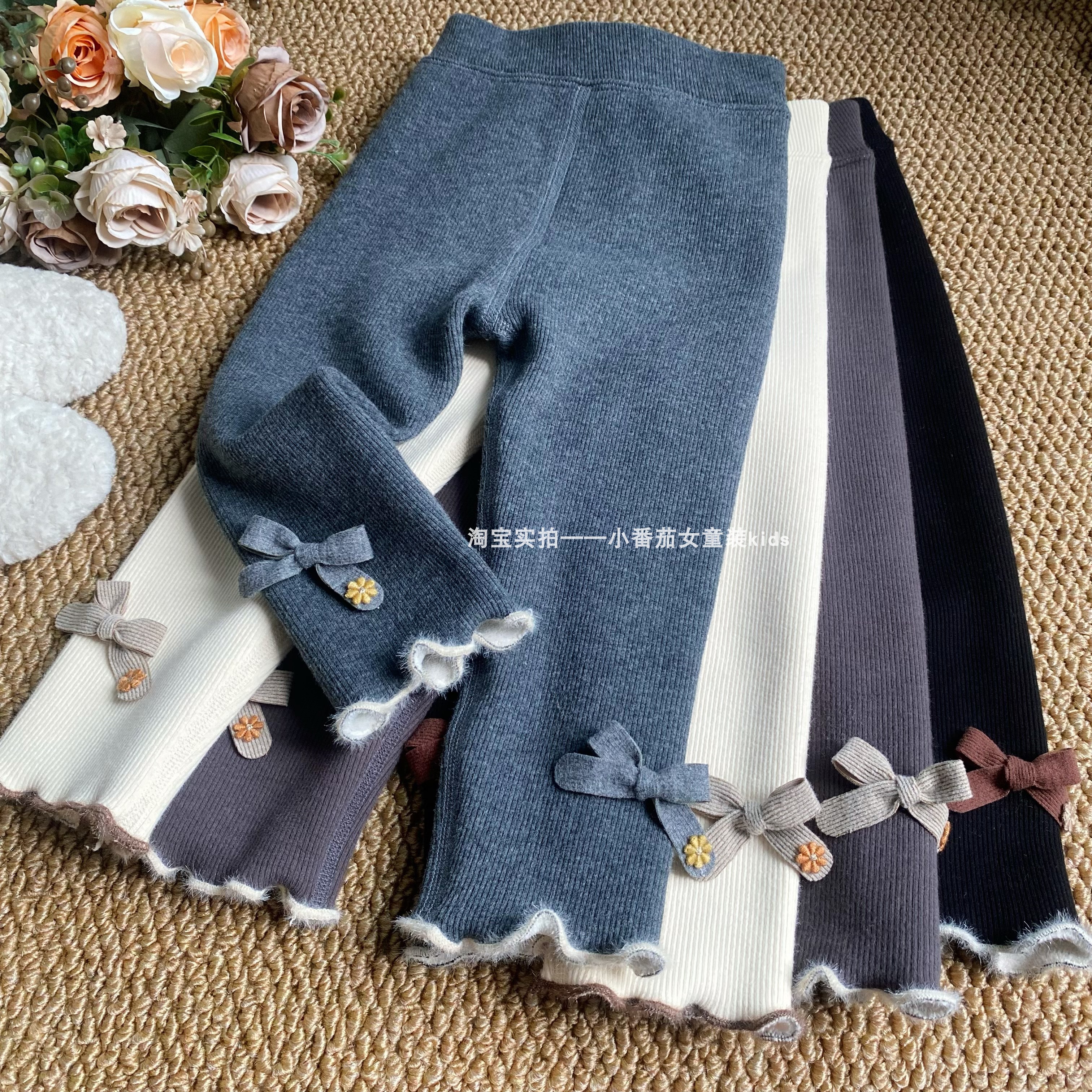 女童加绒打底裤秋冬加厚儿童女孩冬季一体绒薄绒裤子宝宝外穿长裤 - 图0