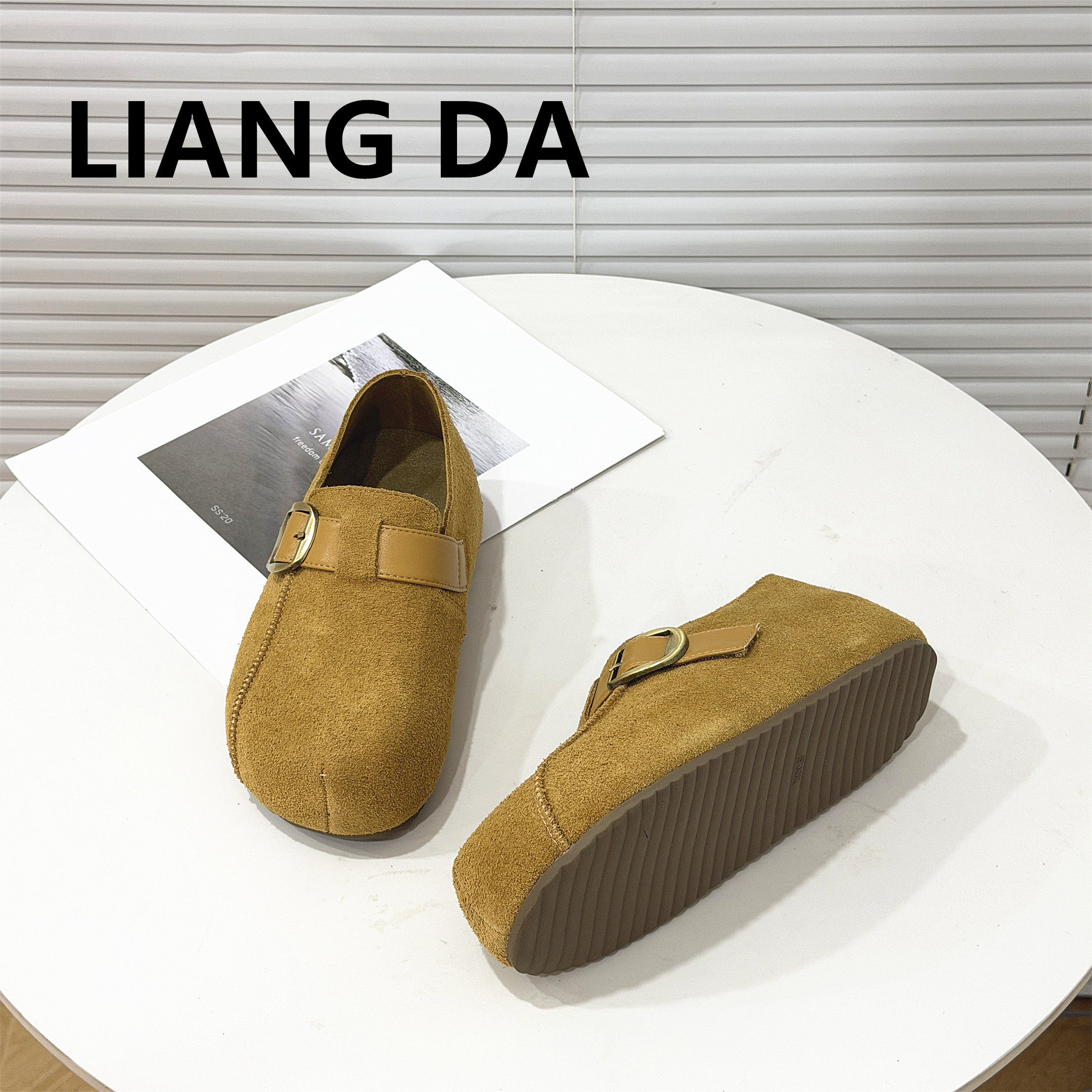 韩版皮带扣真皮厚底勃肯鞋女2026春款百搭时尚平底内增高休闲单鞋,淘宝优惠券,粉丝福利购,淘宝优惠卷