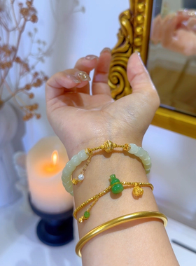 18k和田玉渐变黄口直切珍珠手链手串 新中式手串 设计款送女友