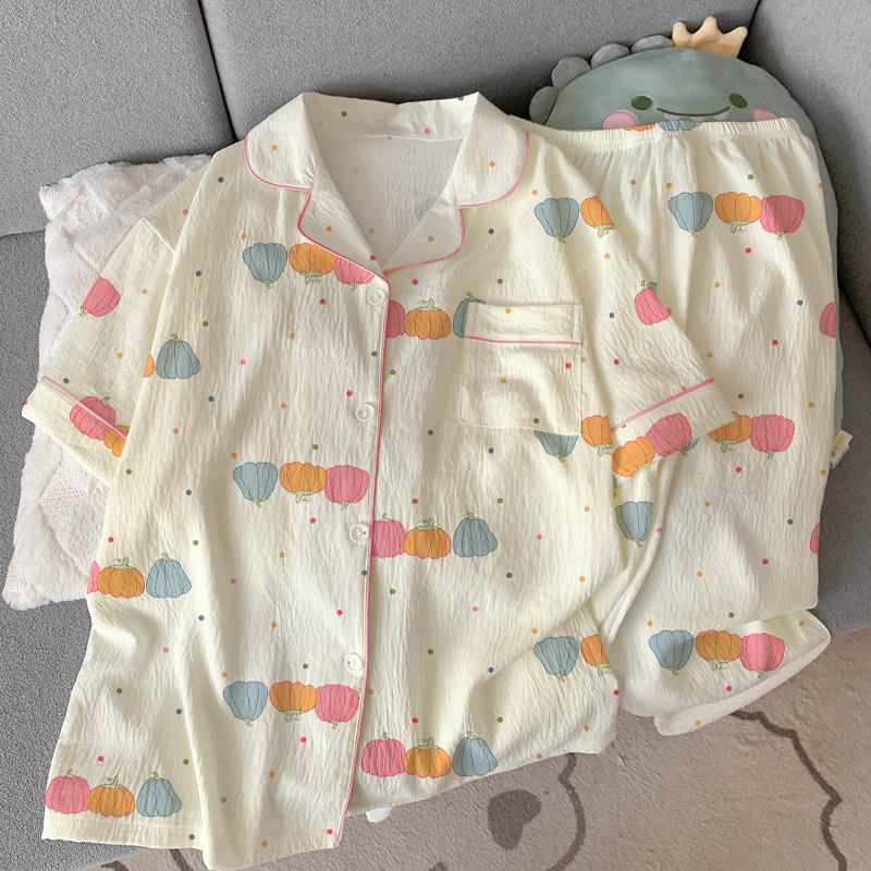 南瓜波点ins春夏睡衣女新款学生休闲短袖长裤两件套云朵棉家居服,淘宝优惠券,粉丝福利购,淘宝优惠卷